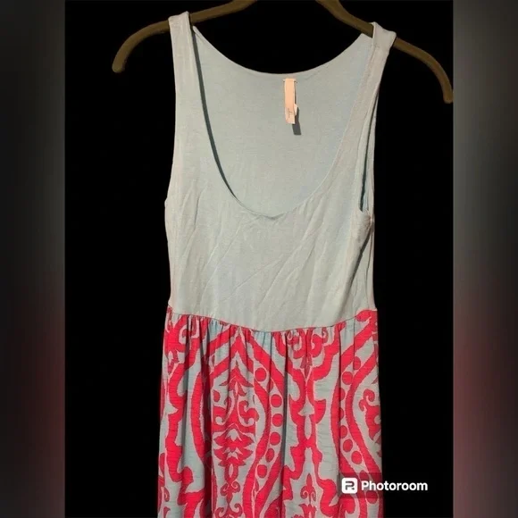 Bellamie small maxi dress cotton top with silky soft bottom EUC pink and blue - Picture 2 of 5